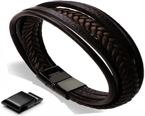 un Bracelet Homme Cuir Véritable Et Acier Inoxydable Cuir Pour Les Hommes