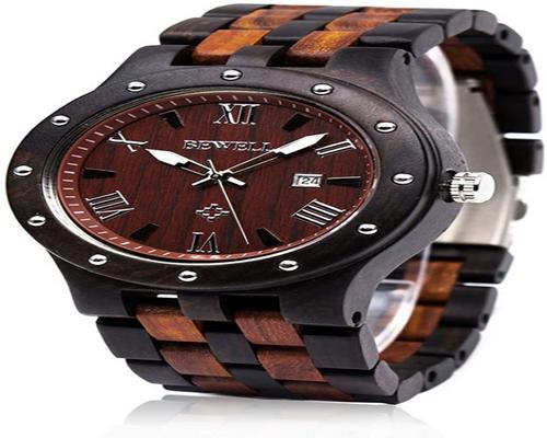 une Montre Bewell Retro À Quartz En Bois De Pour Hommes Avec Multi-Fonction De L'Affichage Du Calendrier Et Lumineux Pointer W109A