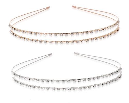 une Crème Sibba 2 Pack Double-Layer Rhinestone Hair Hoop Metal Hair Band Shiny Crystal For Princess Wedding Bridal Headpieces