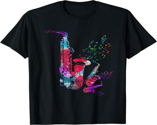 une Flûte Jazz Saxophoniste Notes De Musique Colorés Saxo Saxophone T-Shirt