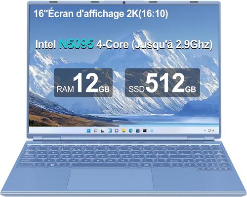 un Ordinateur Portable Aocwei 16" Avec Intel N5095, 12 Go Ram, 512 Go Ssd