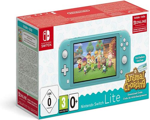 en Nintendo Switch-spilkonsol Nintendo Switch Lite Turkis + Animal Crossing: New Horizon + 3 måneder Nintendo Switch online-medlemskab