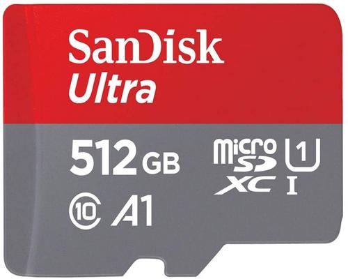 um cartão Sandisk Ultra 512 GB Sdxc + adaptador Sd