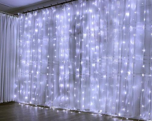 花环花环窗帘300 LED窗帘3M * 3M 8种防水照明模式Ip44外部和内部
