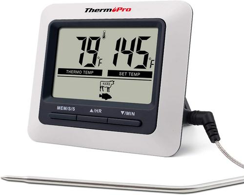 ένα θερμόμετρο ψηφιακής κουζίνας Thermopro Tp04 με μεγάλο χρονοδιακόπτη οθόνης LCD και προκαθορισμένη θερμοκρασία