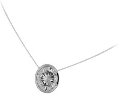 eine Nylonfaden Halskette aus 925/000 Silber Rhodium und Zirkonia runde Form Solitaire Kreis