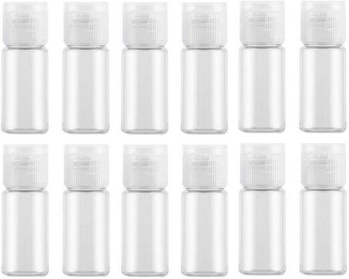 一瓶12件透明塑料样品瓶容器容器罐盖，带翻盖，非常适合化妆
