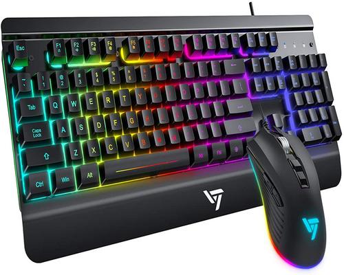 a Gaming Keyboard Victsing Wired Gaming Keyboard And Mouse Combo, Led Rainbow Backlit Keyboard Quiet Metal Keyboard & Gaming Mouse For Ps4/Xbox/Pc Gamer/Computer/Laptop,