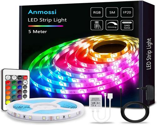Ein Anmossi LED-Streifen 5M, LED-Streifen 5050 Rgb mehrfarbig, LED-Streifen mit Fernbedienung
