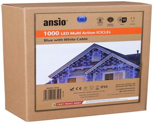 En strängljus Stalaktit 1000 Led blå julbelysning E &amp; inomhus med 8 lägesfunktioner Nätström med upplyst längd 35M kabel