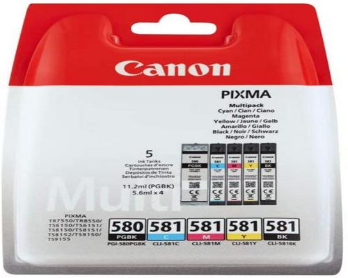 een Canon Pgi-580 / Cli-581 Bk / Cmyk multipack zwarte cartridge