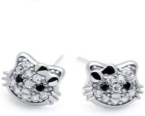 Pari Baobei Hello Kitty -kissakorvakoruja naisille Sterling-hopea söpö kissa Rakkauslahja naisille tytöille, lapsille, laatikolla