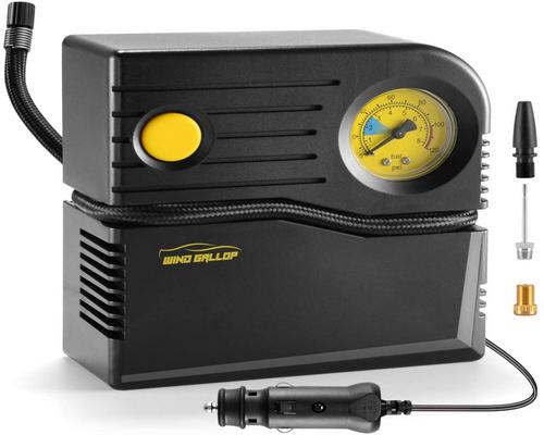 A Windgallop Compressor Car Tire Inflator 12V Mini Portable Air Inflator Analog Car Tire Pump Electric Cigarette Lighter Bicycle Pump With Pressure Gauge