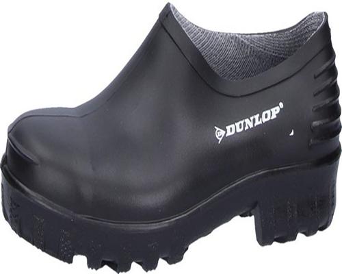 Een paar beschermende schoenen van Dunlop. Dunlop eenkleurige wellie-schoen
