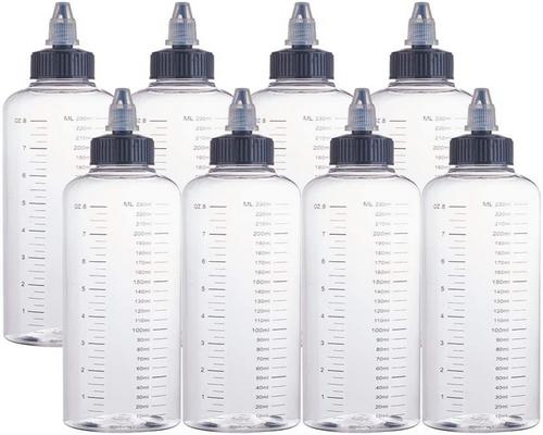 Een Benecreat-fles 8-delige 230 ml schaal plastic knijpcontainers met zwarte draaidop