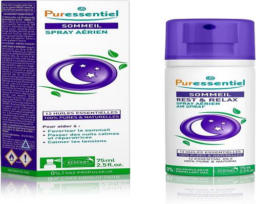 een Puressentiel-spray met 12 essentiële oliën om een herstellende slaap te bevorderen