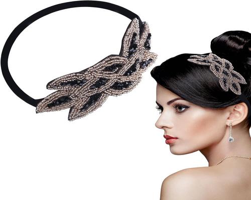 a Wllhyf 1920S Women&#39;s Crystal Hair Cream Christmas Black Rhinestone Flapper Headpiece Vintage Hair Valentines Accessories For Girls Costume Party