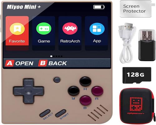 a Miyoo Mini Plus Handheld Game Set With Storage Bag