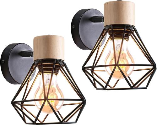 Набор ламп Idegu из 2 ламп в металлической клетке промышленного дизайна, деревянное украшение, регулируемое винтажное внутреннее освещение для спальни, прихожей, гостиной