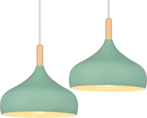 Idegu 吊灯 2 件套复古 24 厘米现代灯具斯堪的纳维亚风格 E27 金属木灯适用于卧室餐厅厨房客厅