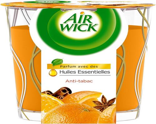 an Airwick Home Candle Scented with Anti-Tobacco Essential Oils
