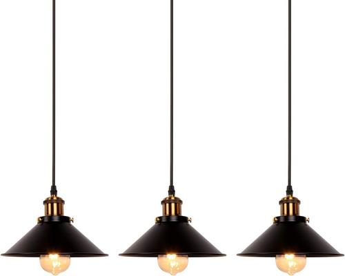 悬挂式 Newrays 批量 3 颗复古工业吊灯，黑铁材质