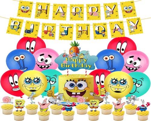 Ein SpongeBob-Geburtstagsset, 41-teilig, SpongeBob-Party, Banner, Geburtstag, Cupcake-Topper