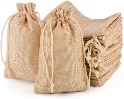 一个 25 英寸的 Maooy 袋，尺寸为 13 x 18 厘米，带抽绳粗麻布