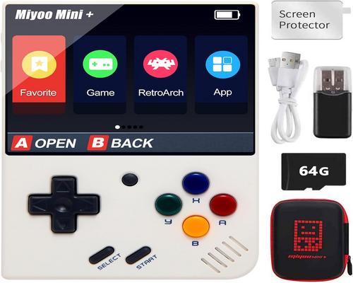 um conjunto de jogo portátil Miyoo Mini Plus com bolsa de armazenamento