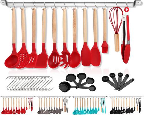 Berglander Palette of 38-Piece Non-Stick Wooden Handle Silicone Utensils with S and Utensils