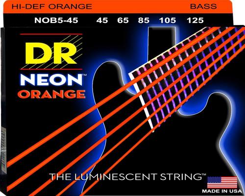Un set di corde per basso Dr String Nob5-45 Neon Orange