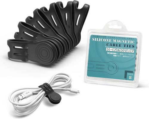 a Set Of Accessory Magnetic Ties For Cords, Cord Wrap Silicone Zip Ties Twist Ties Magnet Strap For Smartphone Charger Earphone Video Game Usb C Cables (8-Pack, Black)