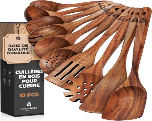 een 10-delige premium teakhouten keukenset