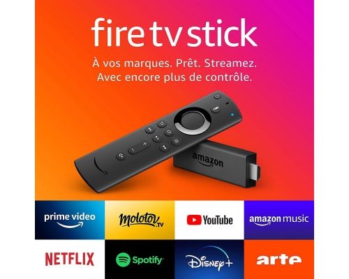 A Fire TV Stick with Alexa voice remote