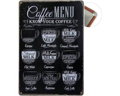 En deco-plade af metalkaffe-menu