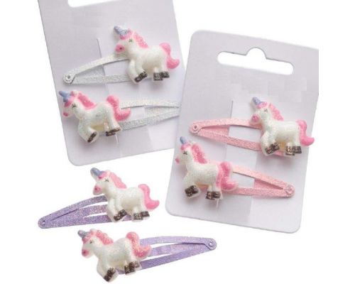Een set van 2 eenhoorn glitter haarspeldjes