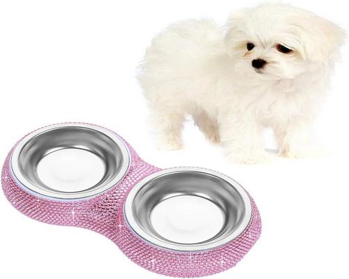 a Soleebee Bling Pet Bowl with Crystals for Small Dogs and Cats