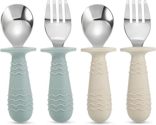 Pandaear Silicone and Stainless Steel Baby Cutlery Set