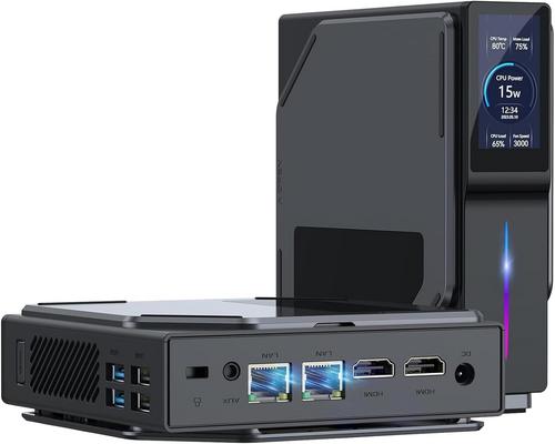 an Acemagic S1 Vertical Mini PC with LCD screen