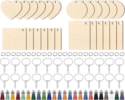 <notranslate>a set of 96 customizable raw wooden keychains</notranslate