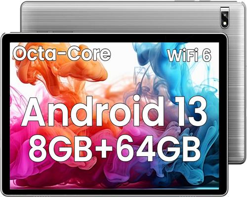 a 10-inch Android 13 tablet with Wifi 6, 8GB Ram + 64GB Rom